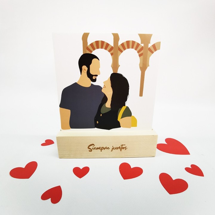 ILUSTRACIÓN DE PAREJA CON TACO DE MADERA