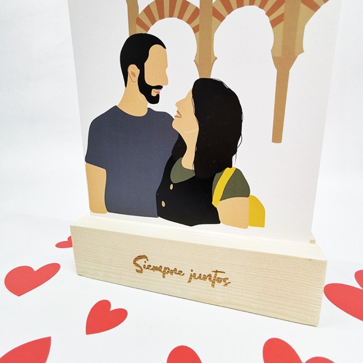 ILUSTRACIÓN DE PAREJA CON TACO DE MADERA