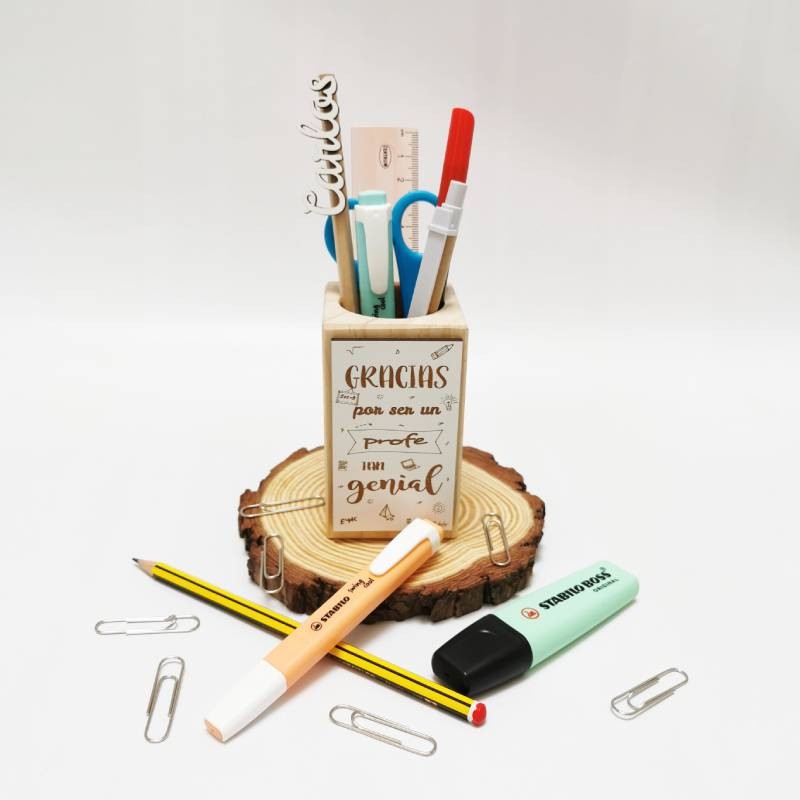 Portalápices personalizado de madera para escritorio, soporte para lápices  con nombre personalizado para colegas, profesores, niños, macetas para
