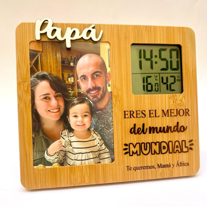 RELOJ PORTAFOTO MADERA